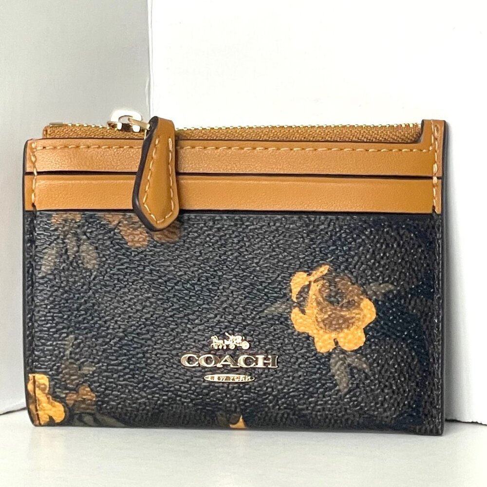 NWT Coach Mini Skinny ID Wallet CCV88 Signature Canvas Floral Brown Walnut - Picture 4 of 7